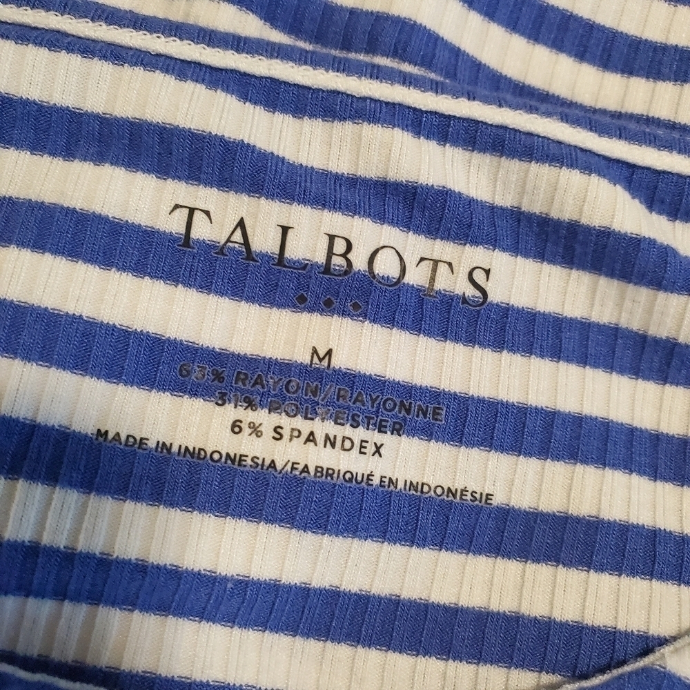 Talbots Blue & White Striped Center front Tie Up Knit Top Size Medium, Soft - Picture 7 of 8